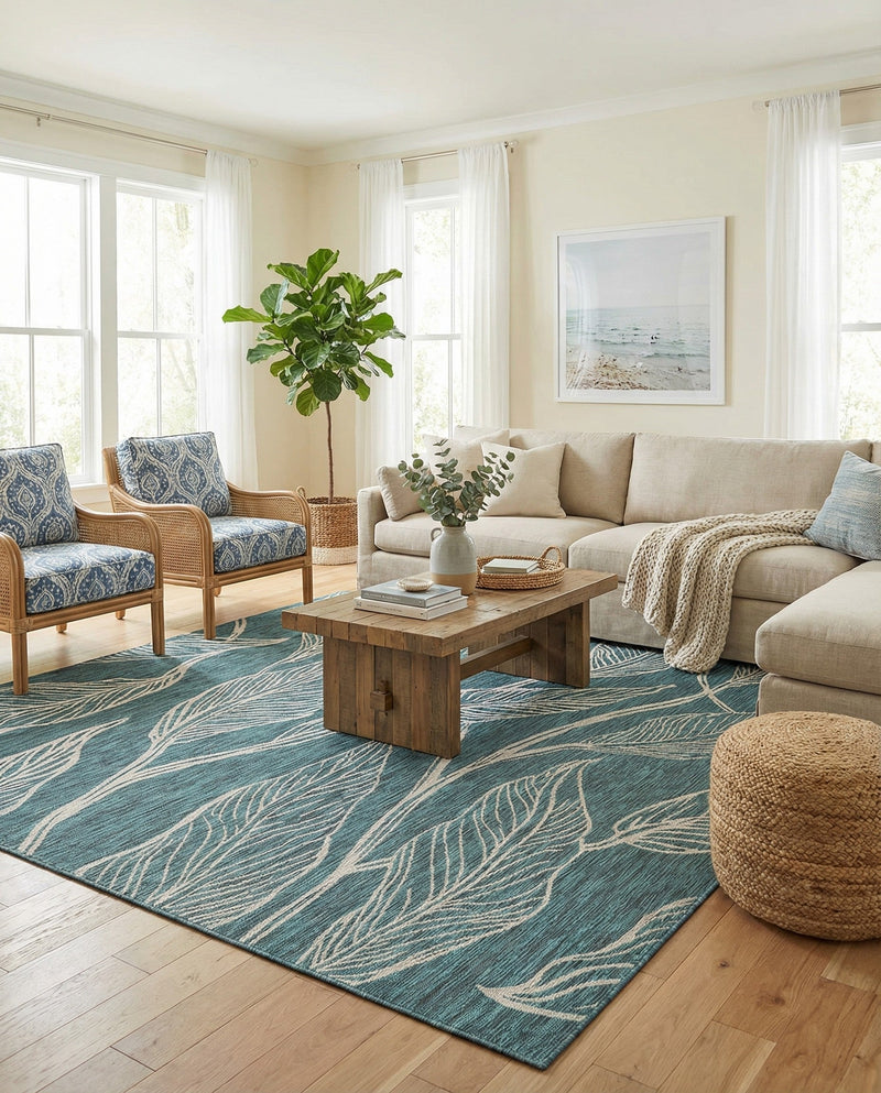Seaside Blooms Collection Area Rug -  Evergreen (Teal) Rectangle Teal  lifestyle 3