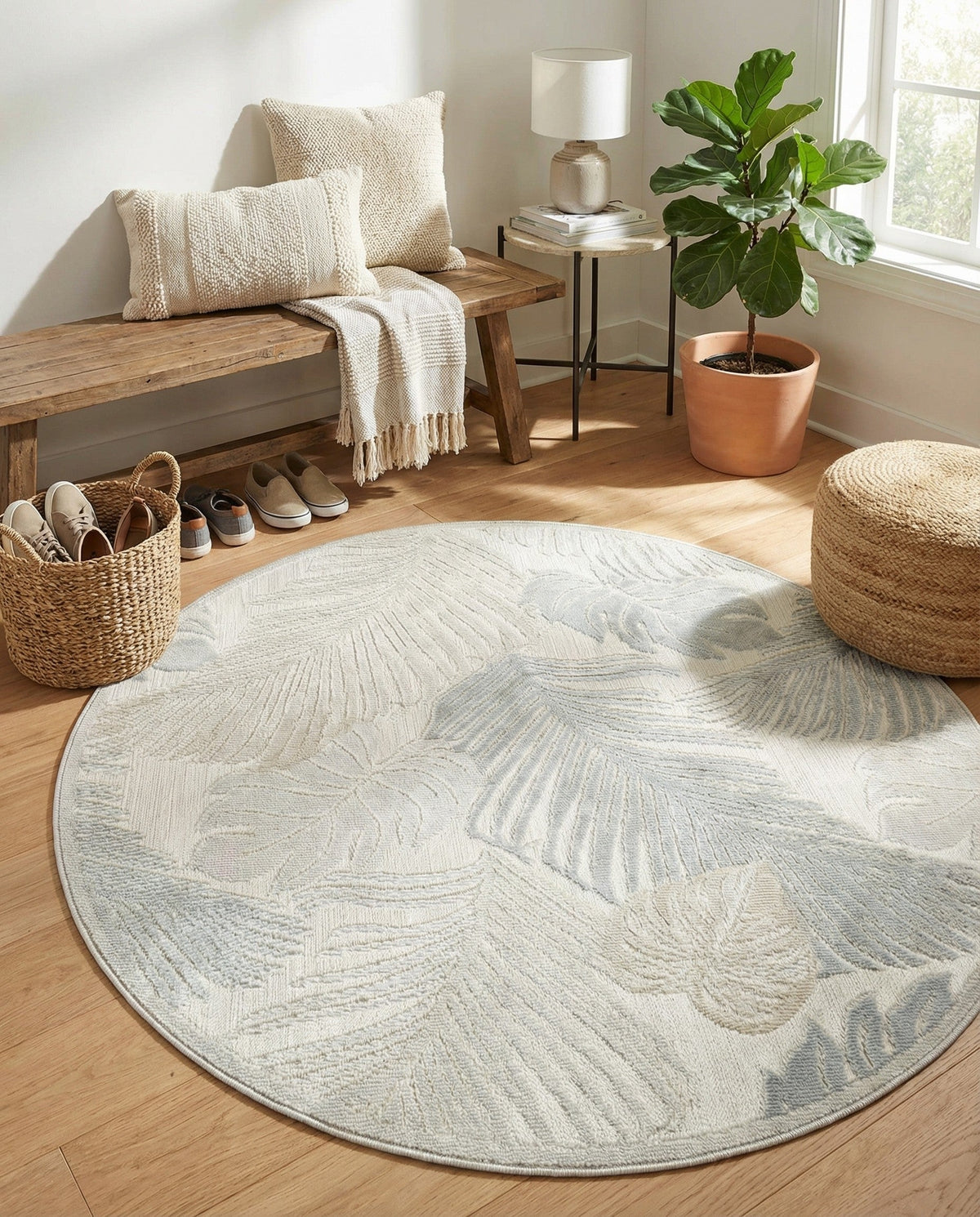 Seaside Blooms Collection Area Rug -  Tranquil Round Gray  lifestyle 81