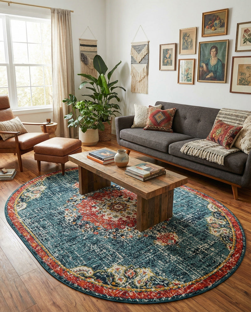 Brighton Terrace Collection Area Rug - Hove (Blue) Oval Blue  lifestyle 57