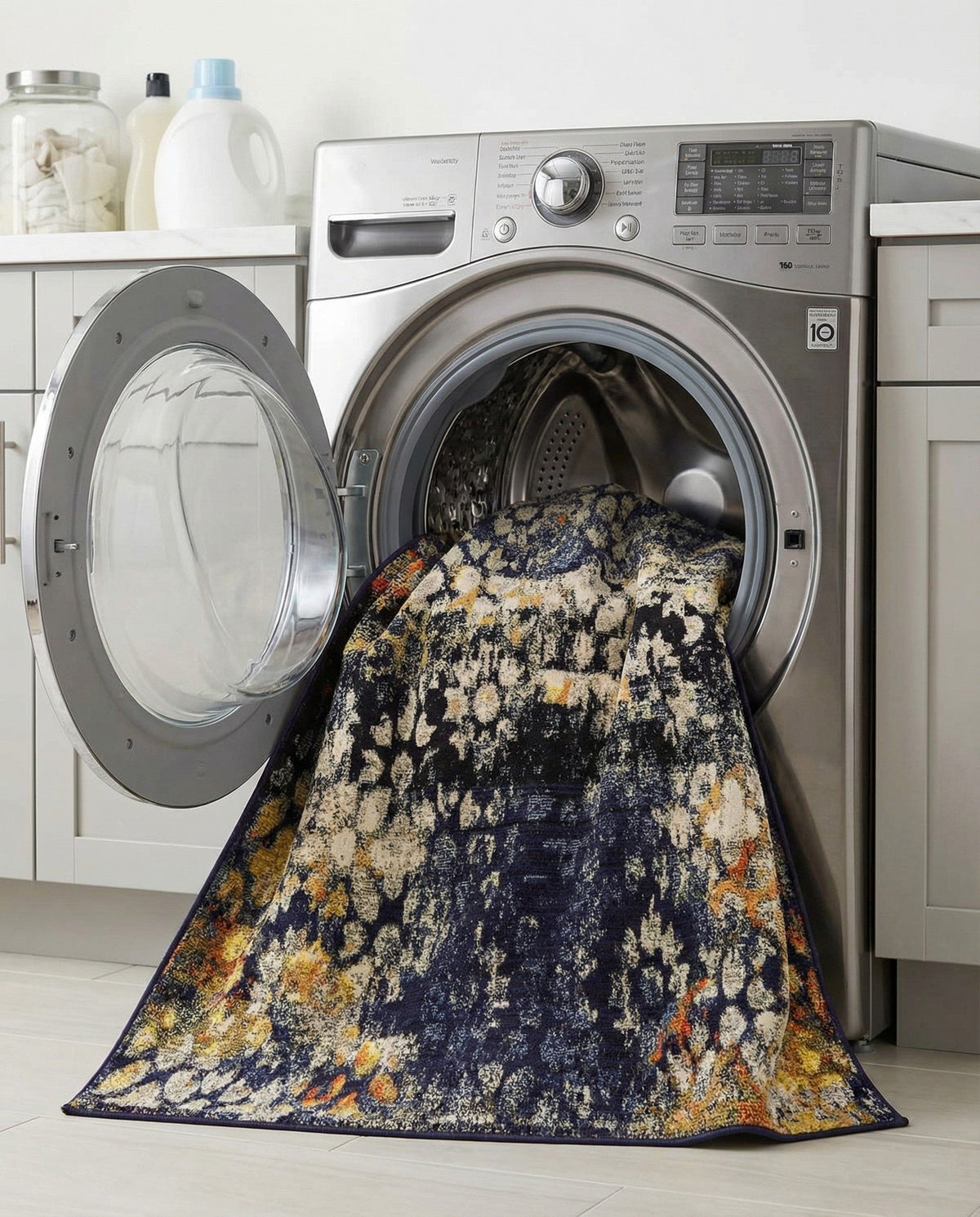 Venetian Tapestry Collection Area Rug - Murano Square Navy Blue  lifestyle 159