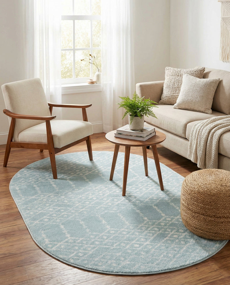 Marrakesh Lattice Collection Area Rug - Casablanca (Aqua) Oval Aqua  lifestyle 72