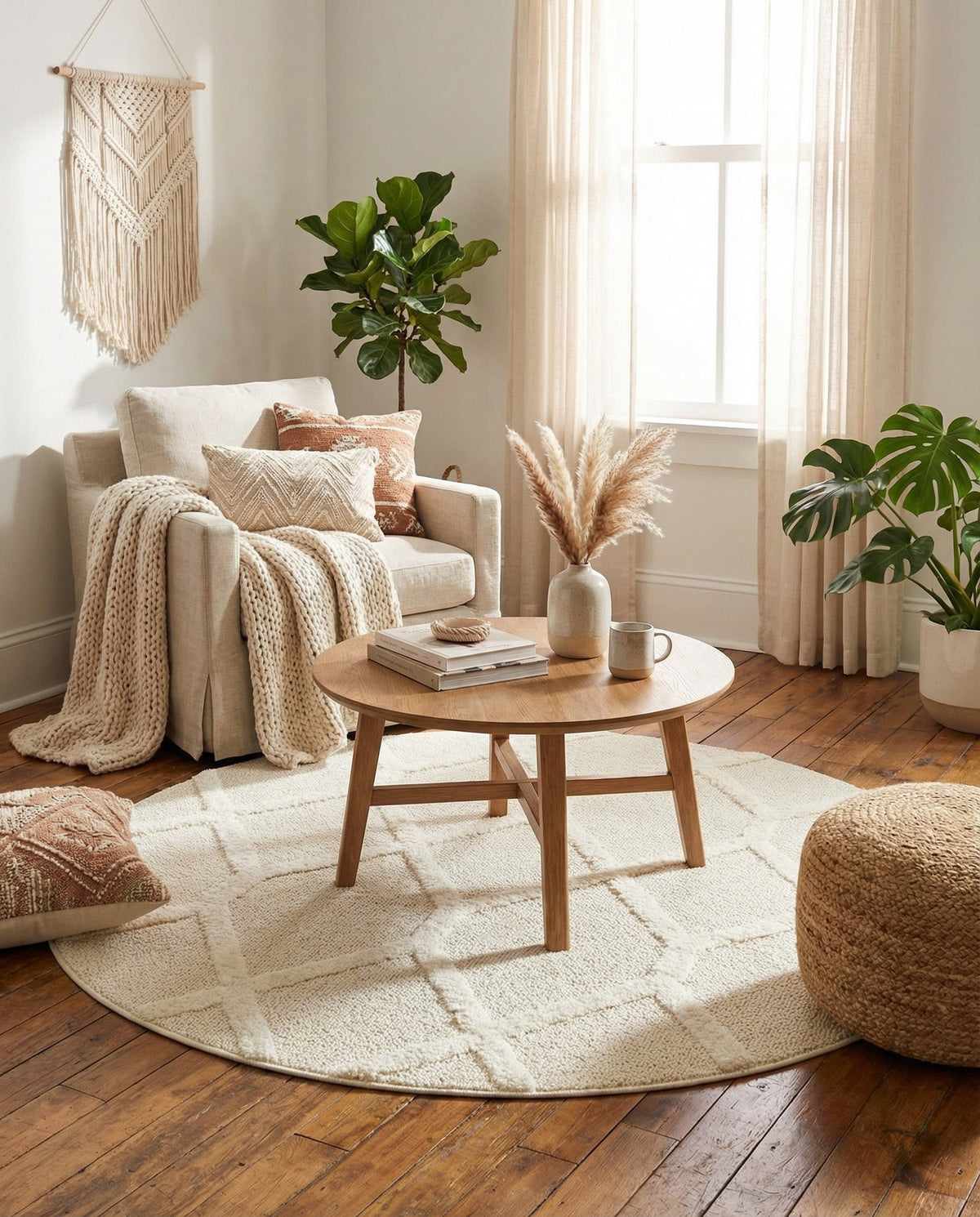 Sahara Chic Collection Area Rug -  Tuareg Round Ivory  lifestyle 83