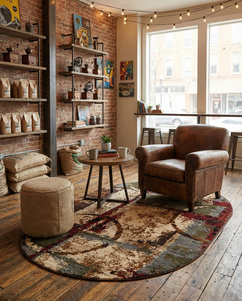 Bistro Lounge Collection Area Rug -  FlatWhite Oval Multi  lifestyle 87