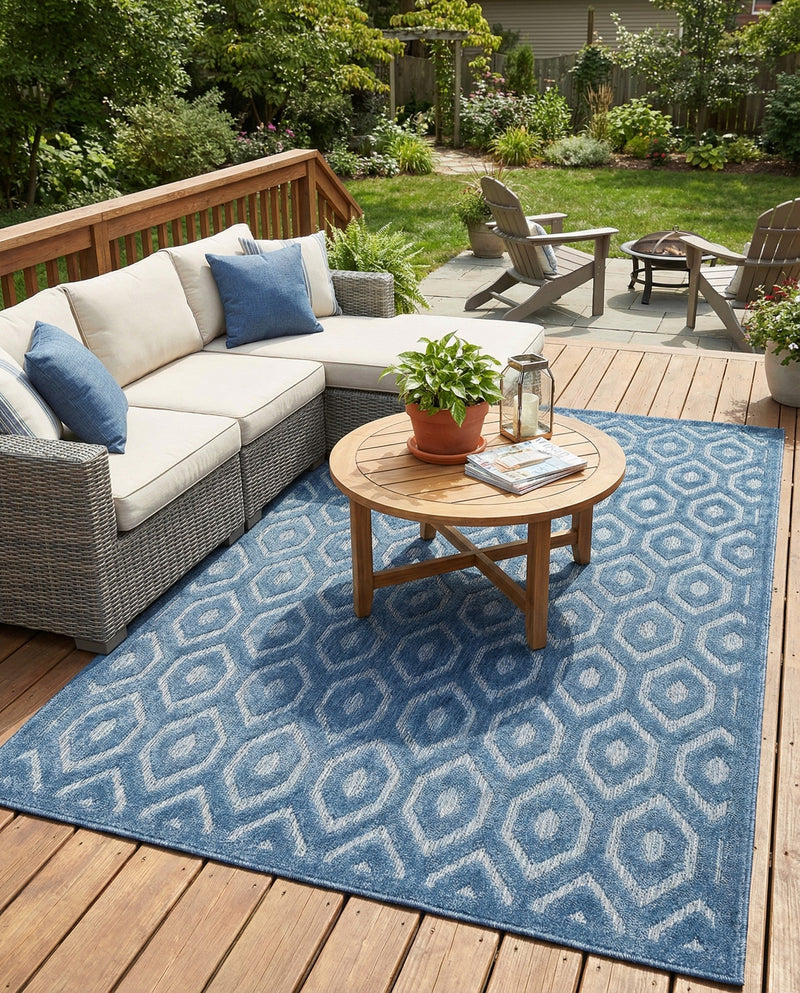 Garden Lattice Charm Collection Area Rug - Arbor (Navy Blue) Rectangle Navy Blue  lifestyle 12