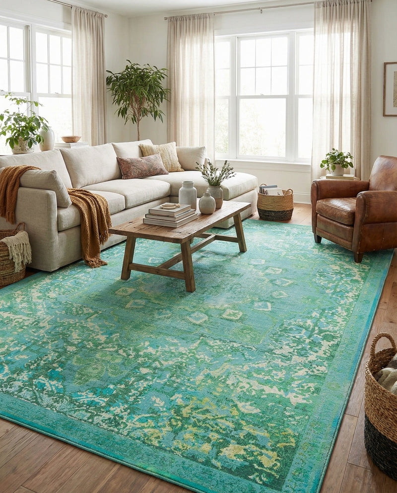 Baroque Era Collection Area Rug - Versailles (Spring Green) Rectangle Spring Green  lifestyle 12