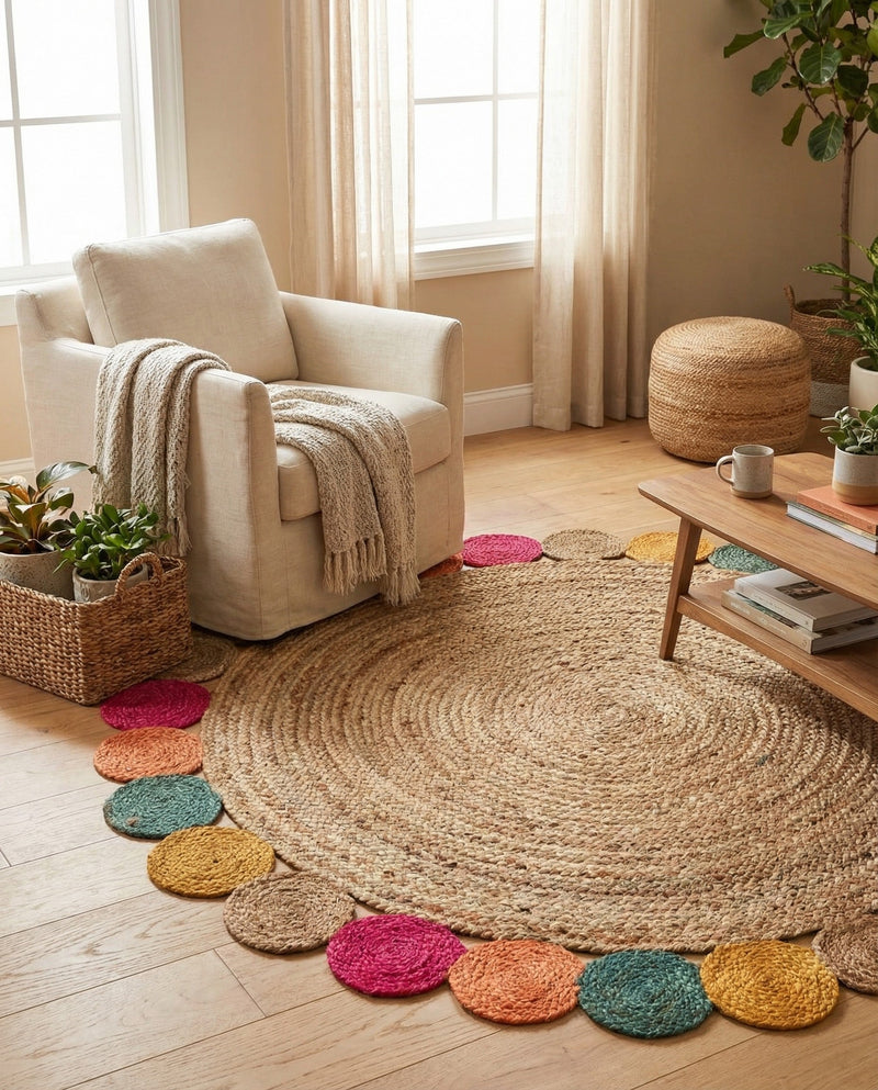 Woven Seaside Jute Collection Area Rug - Santorini Round Natural  lifestyle 4