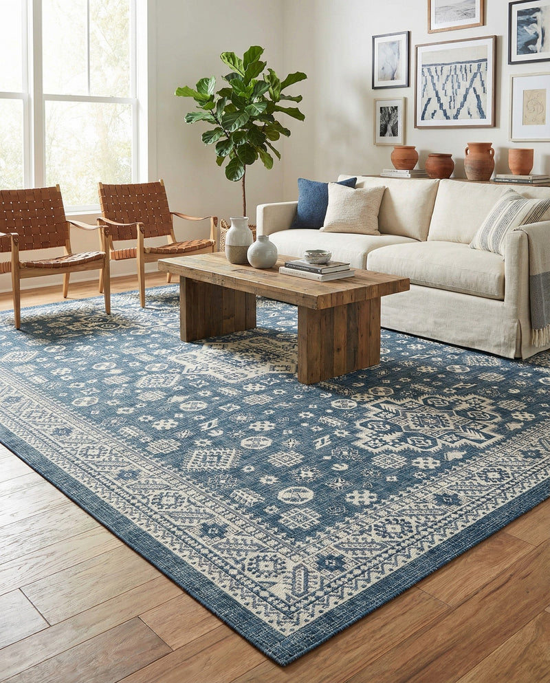Tribal Terrace Treasures Collection Area Rug -  Incan Isle (Blue) Rectangle Blue  lifestyle 5
