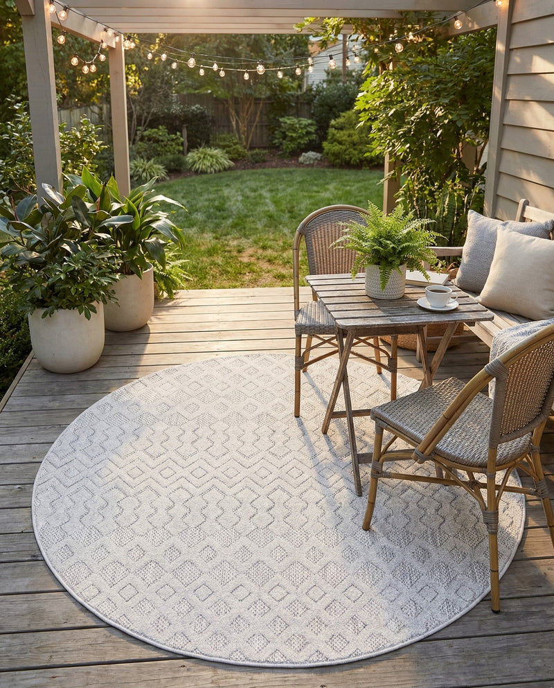 Garden Lattice Charm Collection Area Rug -  Pergola (Grey) Round Grey  lifestyle 46