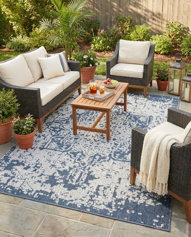 Patio Heritage Collection Area Rug - Santorini Rectangle Navy Blue  lifestyle 10