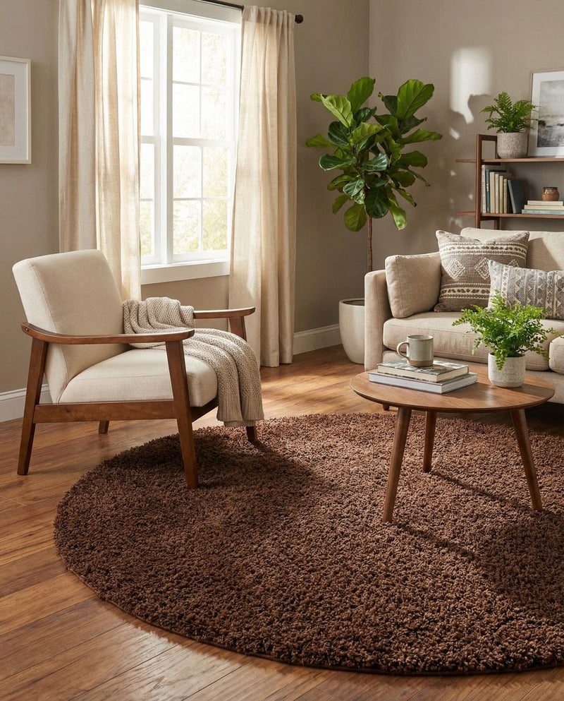 Plush Oasis Collection Area Rug - Serenity (Chocolate Brown) Round Chocolate Brown  lifestyle 32