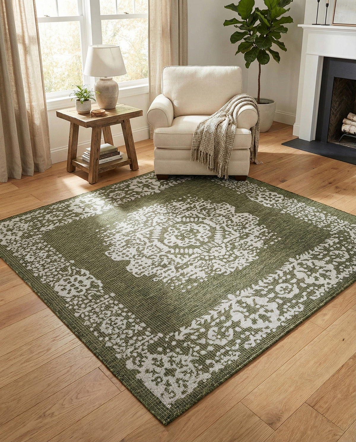 Patio Heritage Collection Area Rug - Savannah (Green) Square Green  lifestyle 81