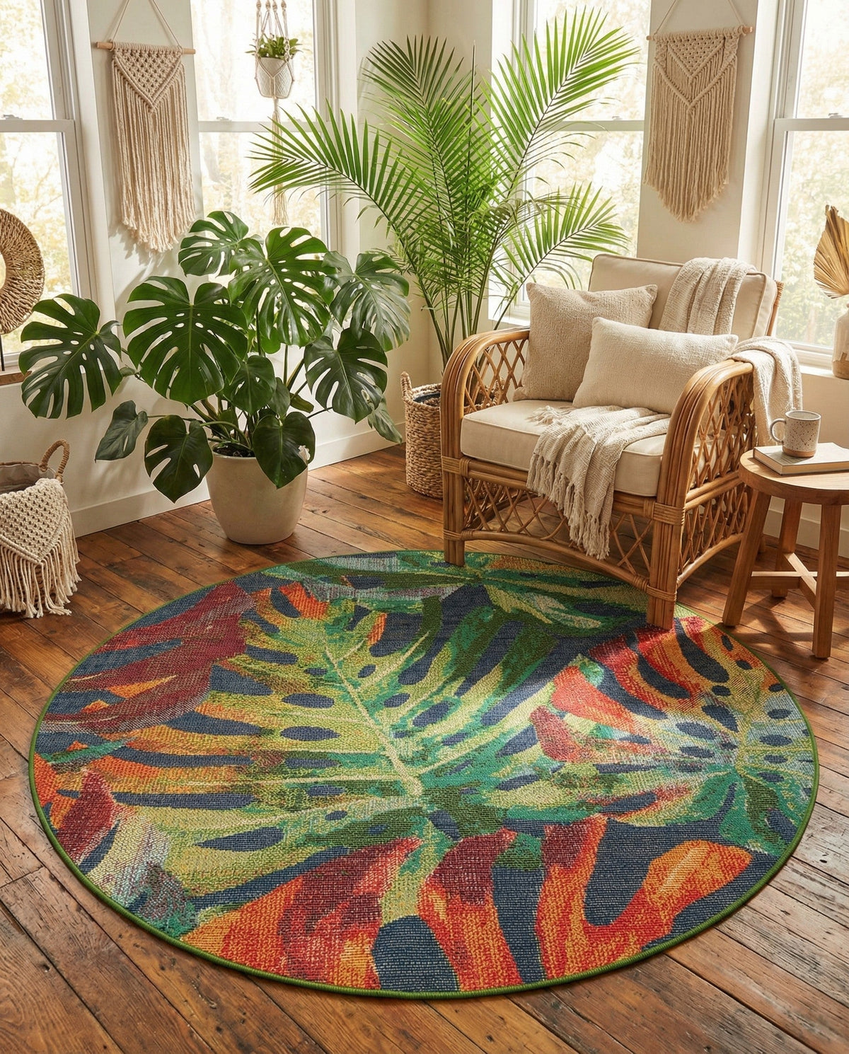 Coastal Terrace Collection Area Rug -  Pier Round Multi  lifestyle 81