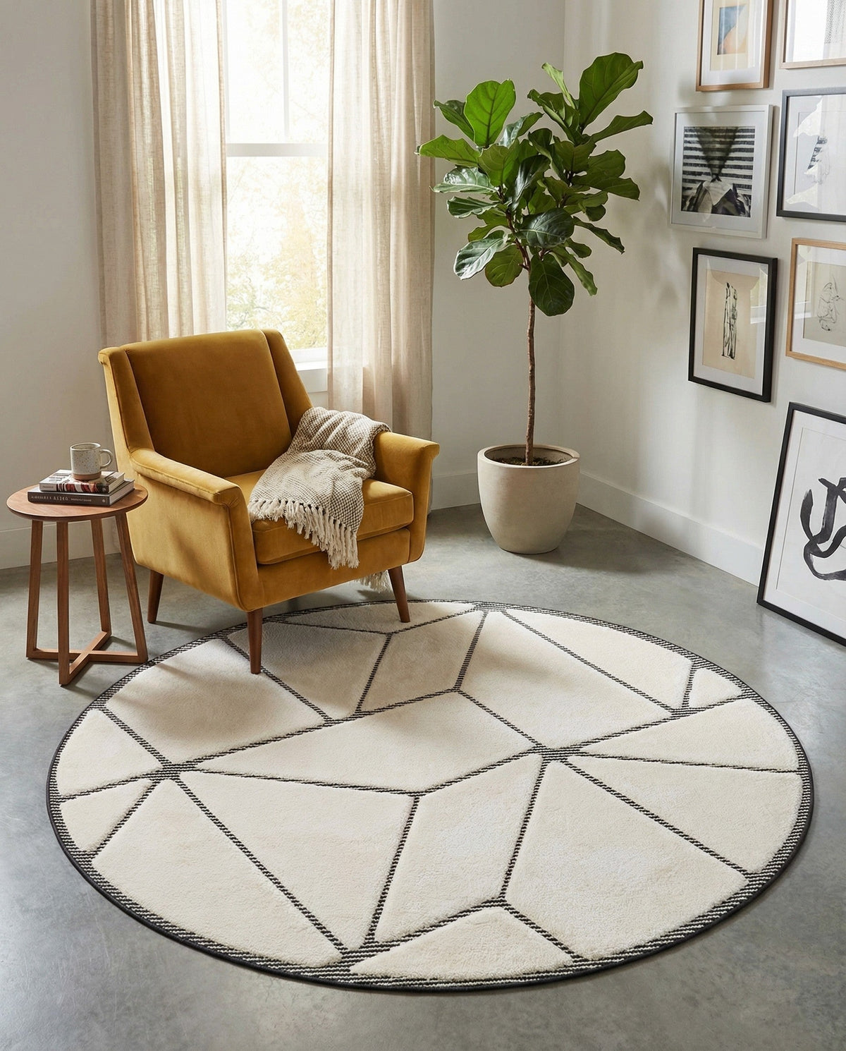 Monochrome Collection Area Rug -  Onyx Round Ivory White  lifestyle 119