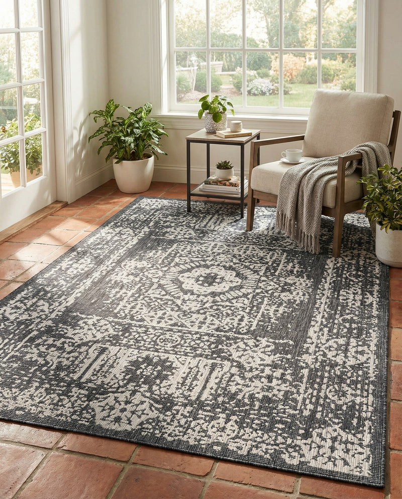 Patio Heritage Collection Area Rug - Savannah (Charcoal Gray) Rectangle Charcoal Gray  lifestyle 3