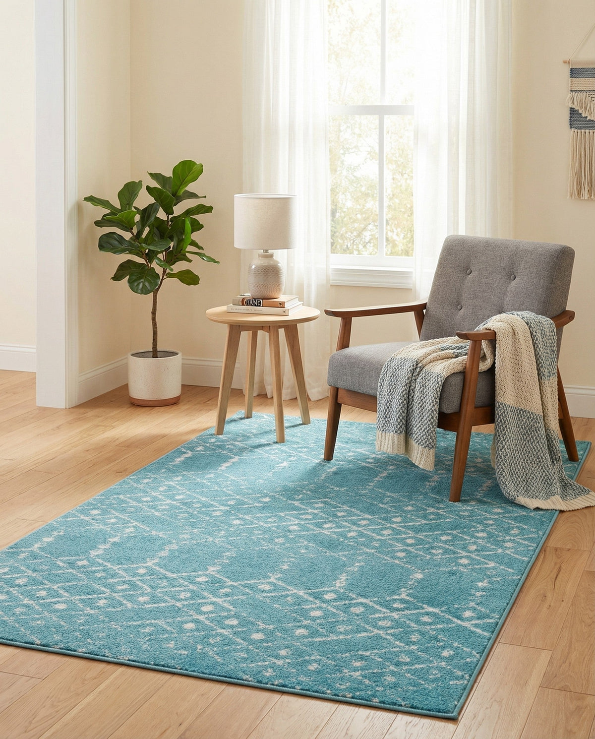Marrakesh Lattice Collection Area Rug - Casablanca (Teal blue) Rectangle Teal blue  lifestyle 9