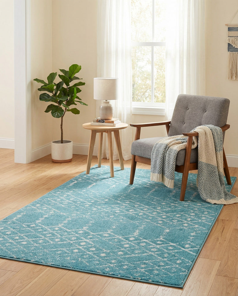 Marrakesh Lattice Collection Area Rug - Casablanca (Teal blue) Rectangle Teal blue  lifestyle 9