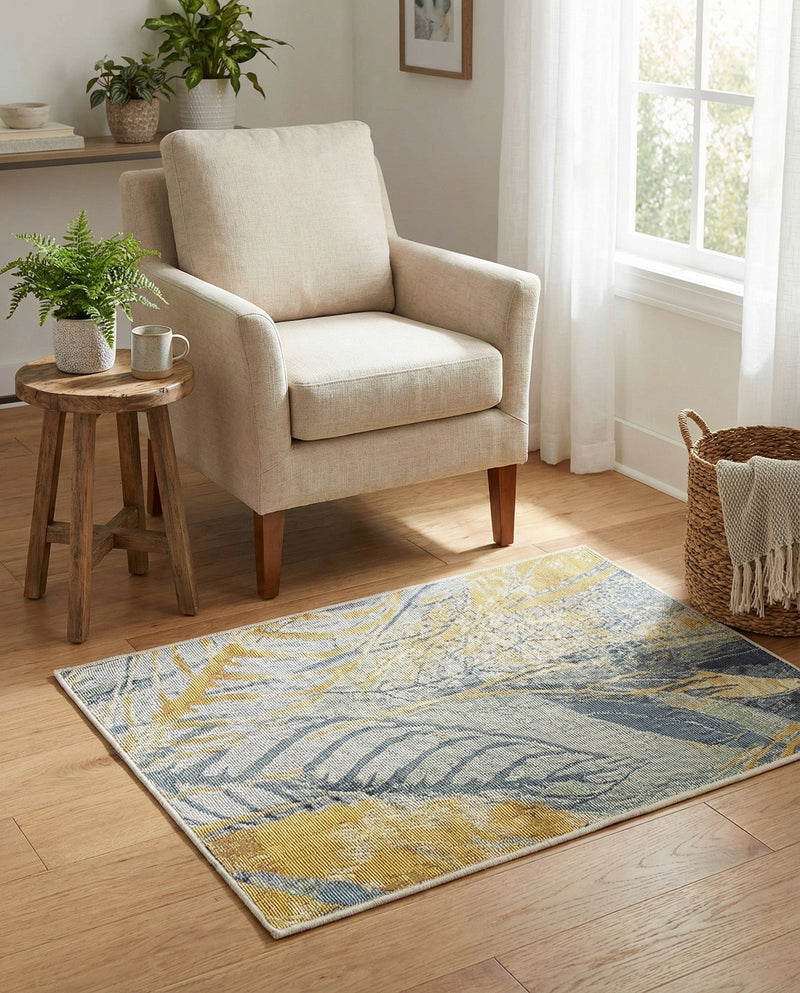Seaside Blooms Collection Area Rug -  Blossom Rectangle Gray Ivory Yellow  lifestyle 5
