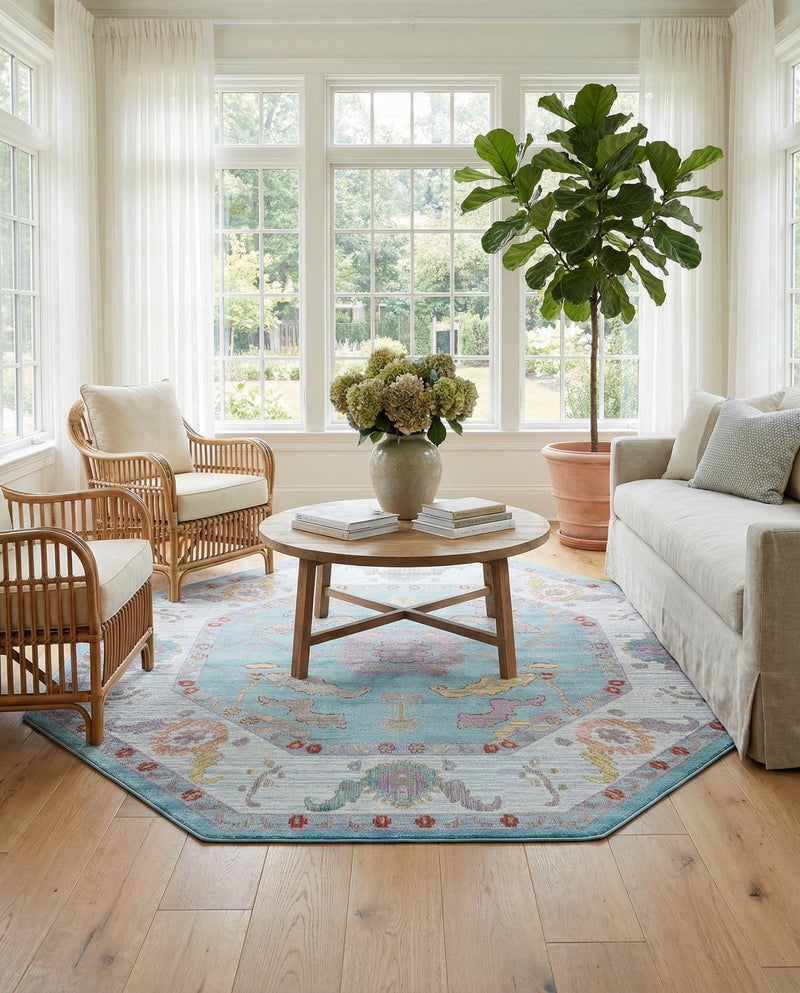 Arcadia Rugs Collection Area Rug - Eden (Aqua and Blue) Octagon Aqua and Blue  lifestyle 62