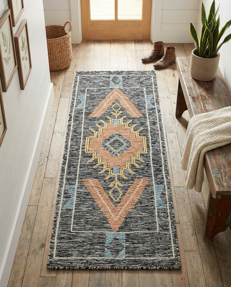 Caspian Wool Collection Area Rug - Ephesus Runner Charcoal Gray  lifestyle 53