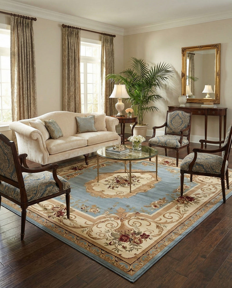 Versailles Elegance Collection Area Rug -  Louveciennes (Light Blue) Square Light Blue  lifestyle 36