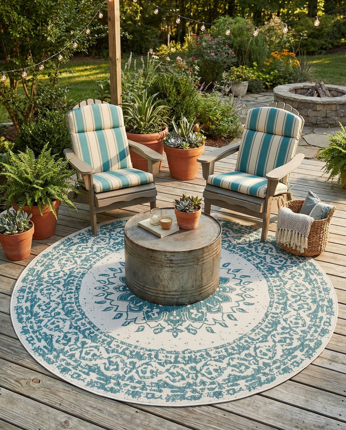 Patio Heritage Collection Area Rug -  Lafayette (Aqua) Round Aqua  lifestyle 81