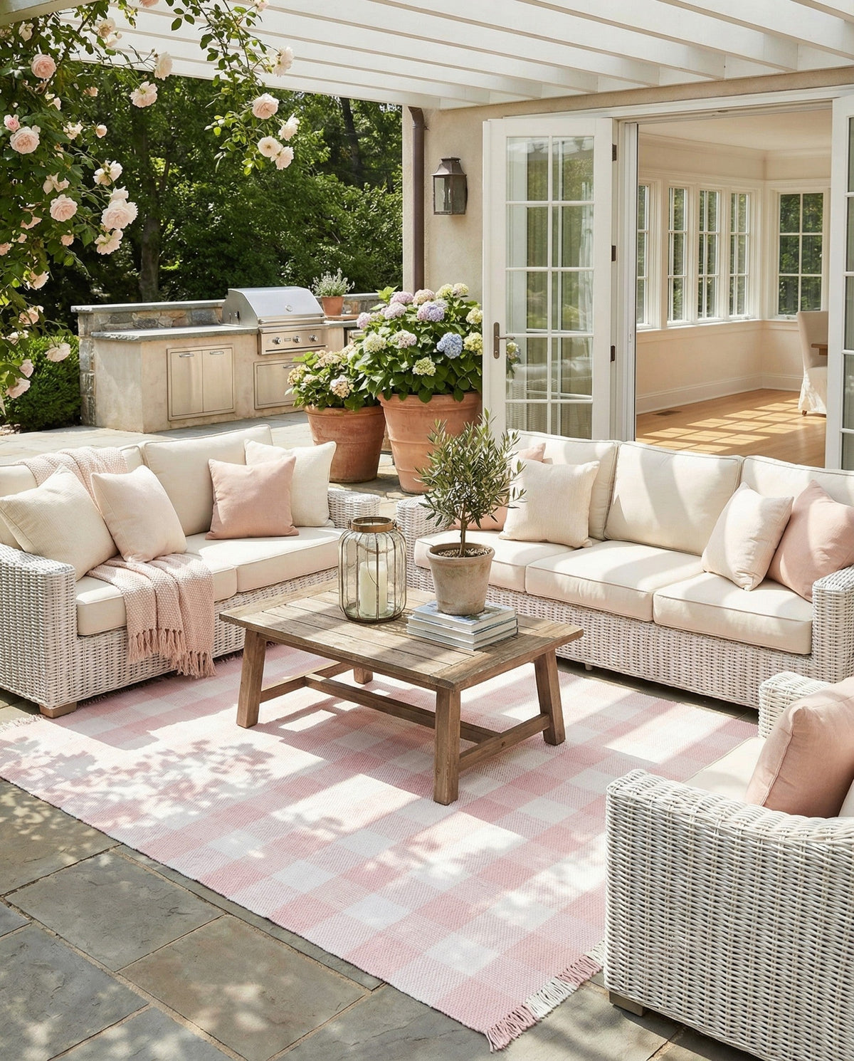 Sustainable Grid Indoor-Outdoor Oasis Collection Area Rug - Savannah Rectangle Pink  lifestyle 26