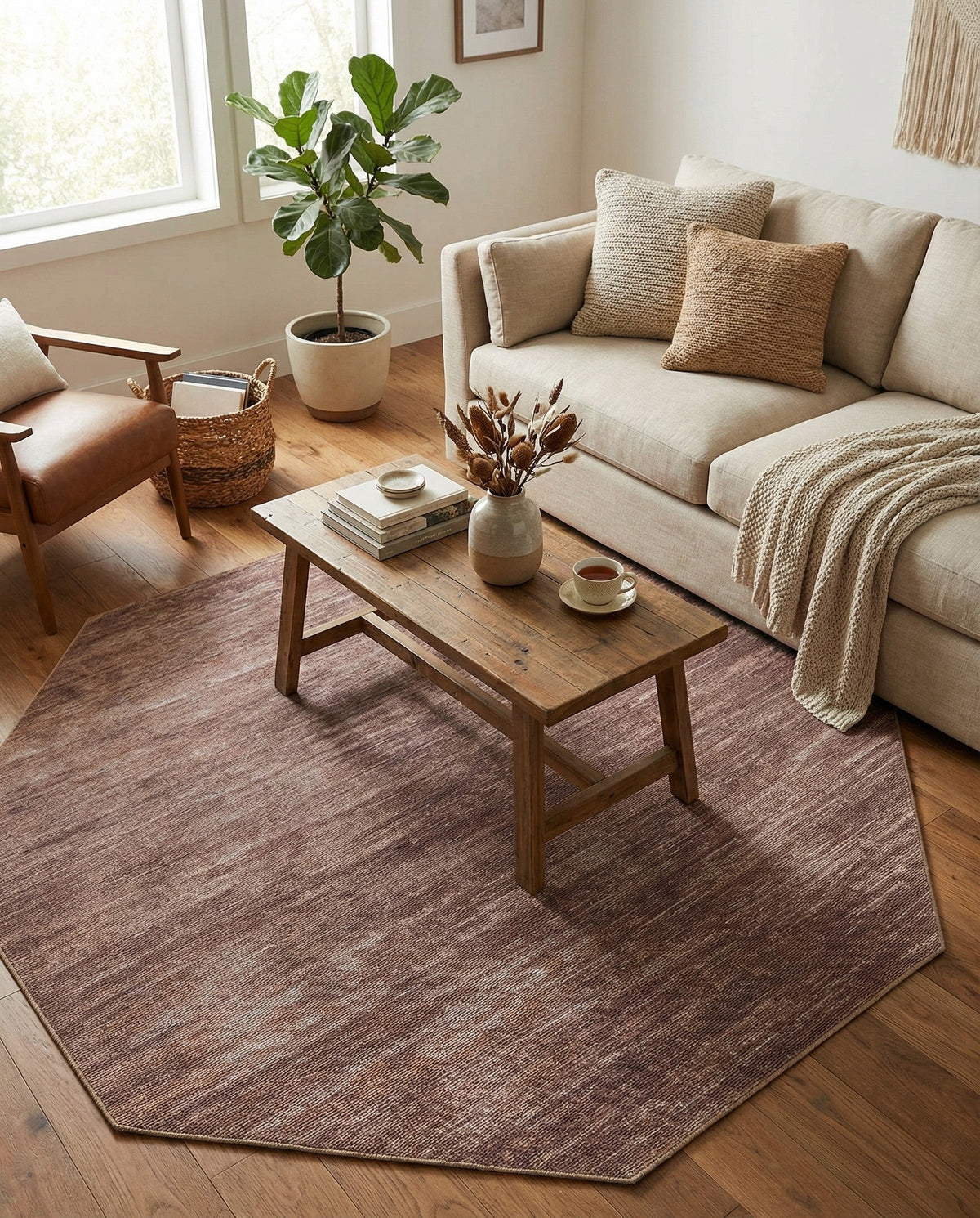 Sahara Essence Collection Area Rug - Oasis (Brown) Octagon Brown  lifestyle 86
