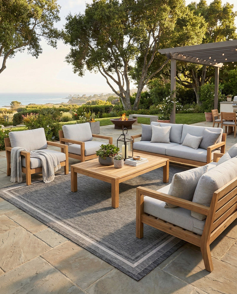 Terrace Fringe Collection Area Rug - Veranda (Black) Rectangle Black  lifestyle 15