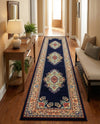 Tabriz Tapestry Collection Area Rug - Azerbaijan (Navy Blue) Runner Navy Blue  lifestyle 48