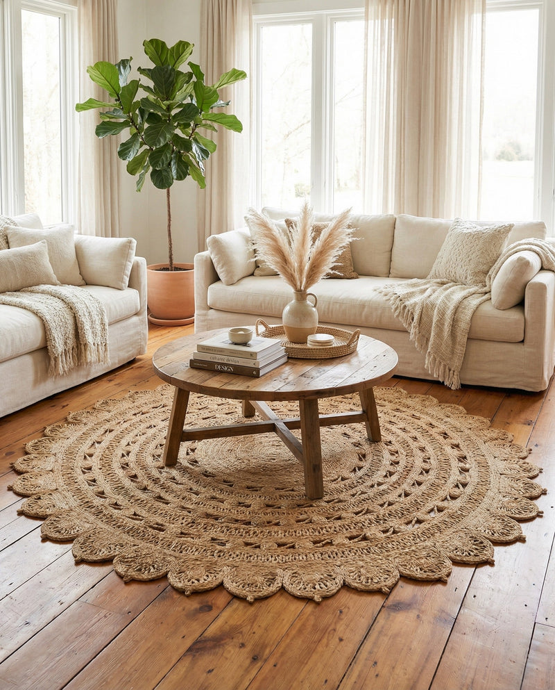 Woven Seaside Jute Collection Area Rug - Coastalhaven (Natural) Round Natural  lifestyle 8