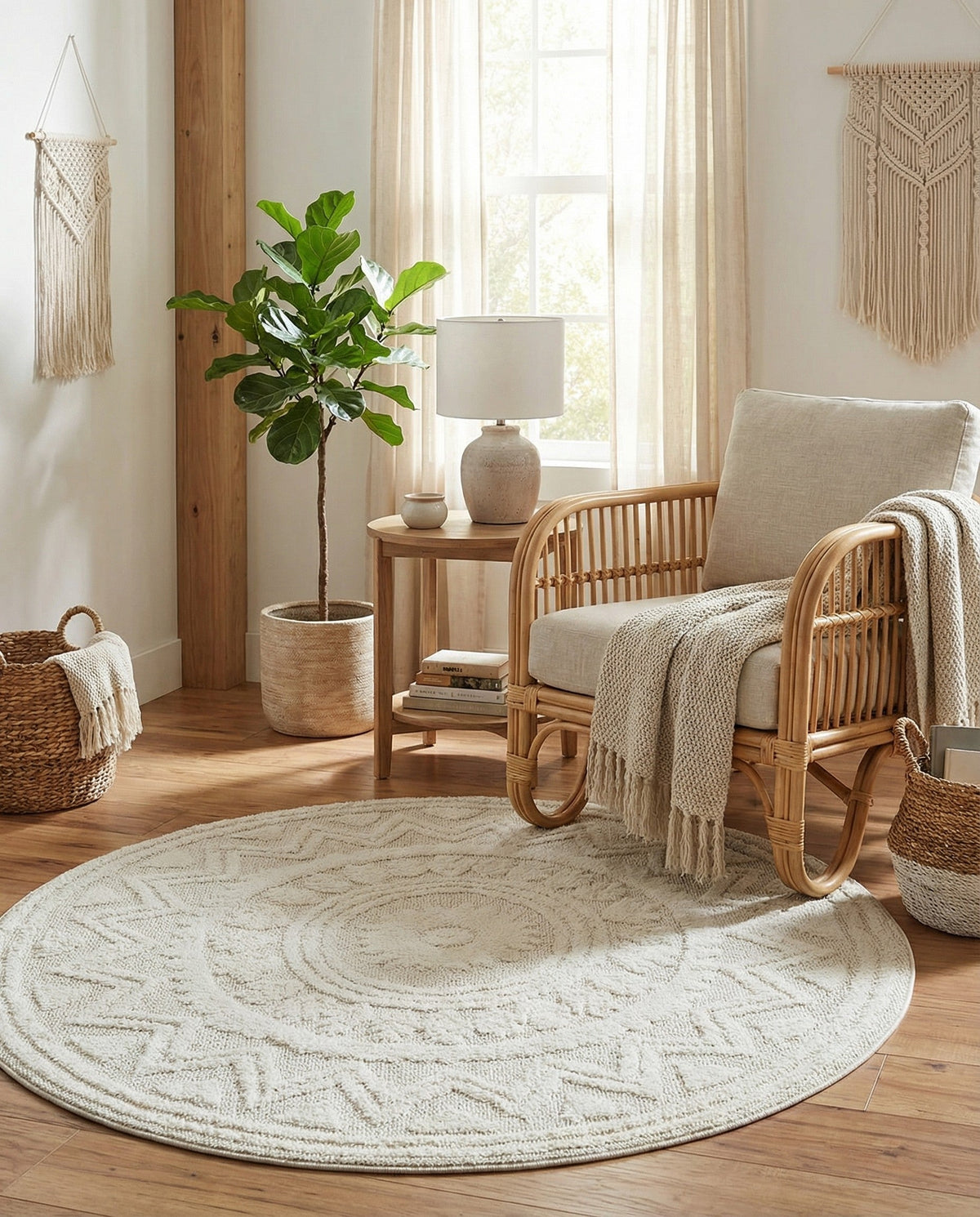 Sahara Chic Collection Area Rug -  Tangier Round Ivory  lifestyle 111