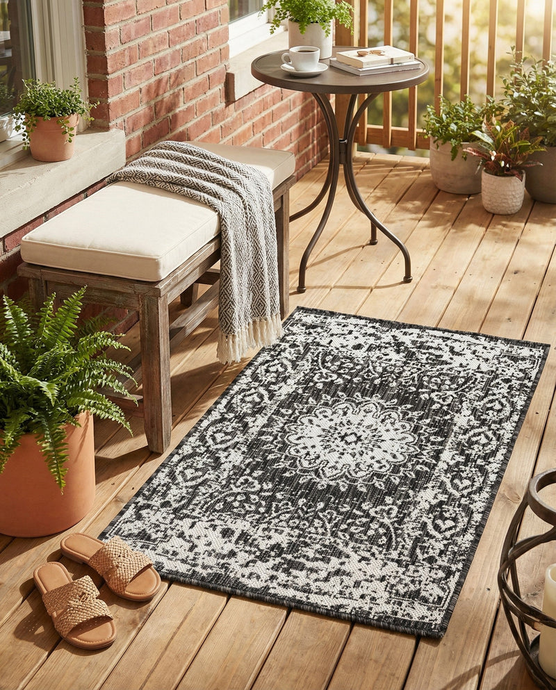 Patio Heritage Collection Area Rug -  Lafayette (Black and White) Rectangle Black and White  lifestyle 4
