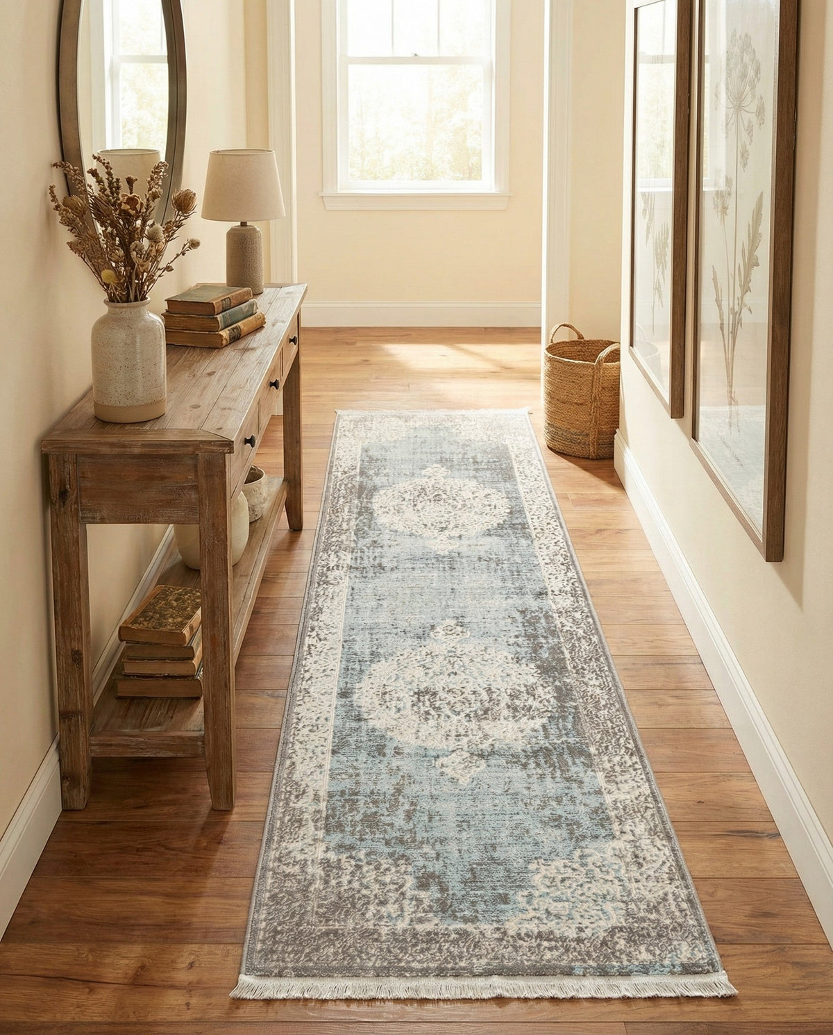 Rustic Charm Revival Collection Area Rug -  Meadowland Runner Light Blue  lifestyle 124