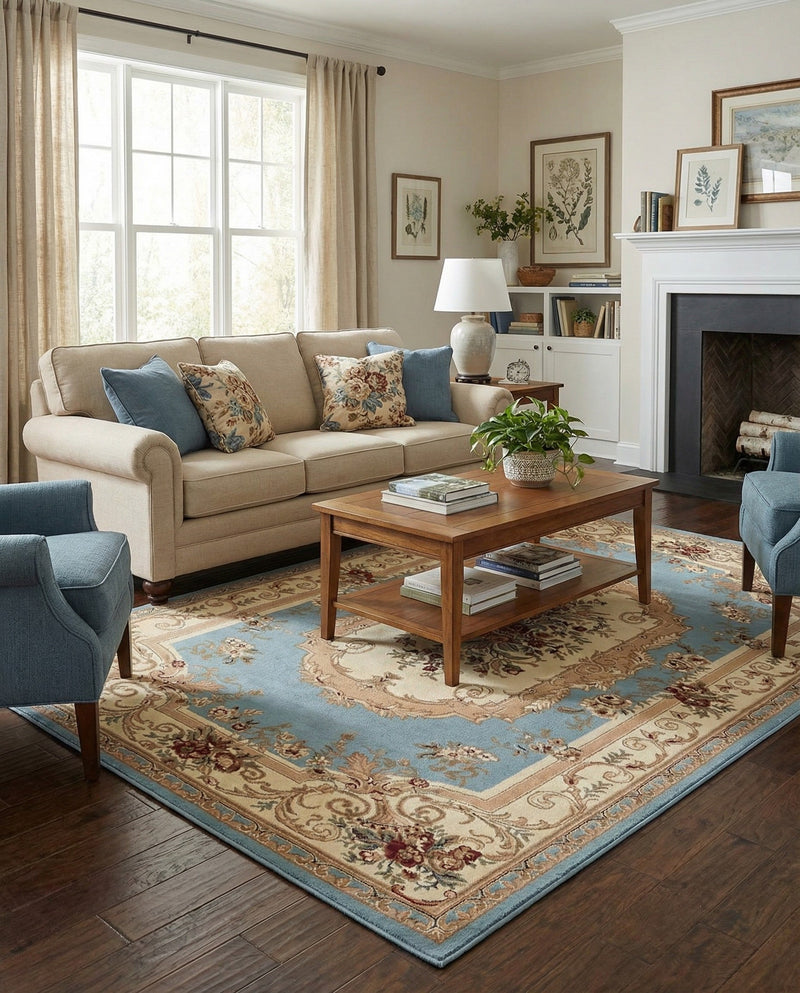 Versailles Elegance Collection Area Rug -  Louveciennes (Light Blue) Rectangle Light Blue  lifestyle 14