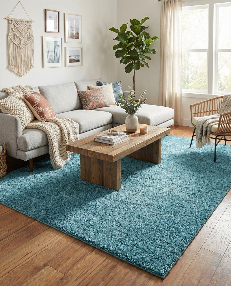 Cozy Comfort Shag Collection Area Rug - Haven (Turquoise) Rectangle Turquoise  lifestyle 4
