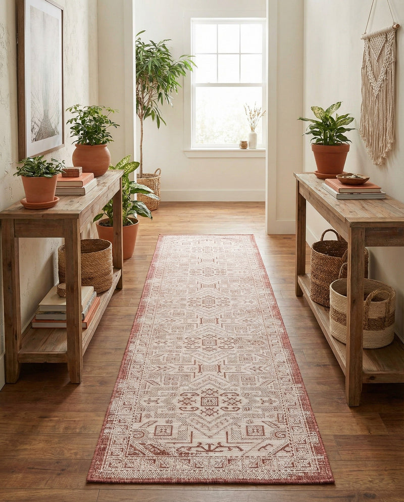 Tribal Terrace Treasures Collection Area Rug - Mayan Marina (Rust Red) Runner Rust Red  lifestyle 35