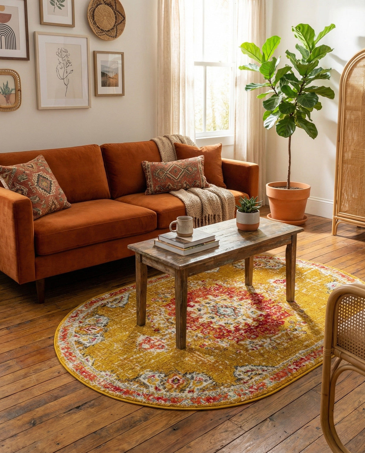 Brighton Terrace Collection Area Rug - Hove (Gold) Oval Gold  lifestyle 112