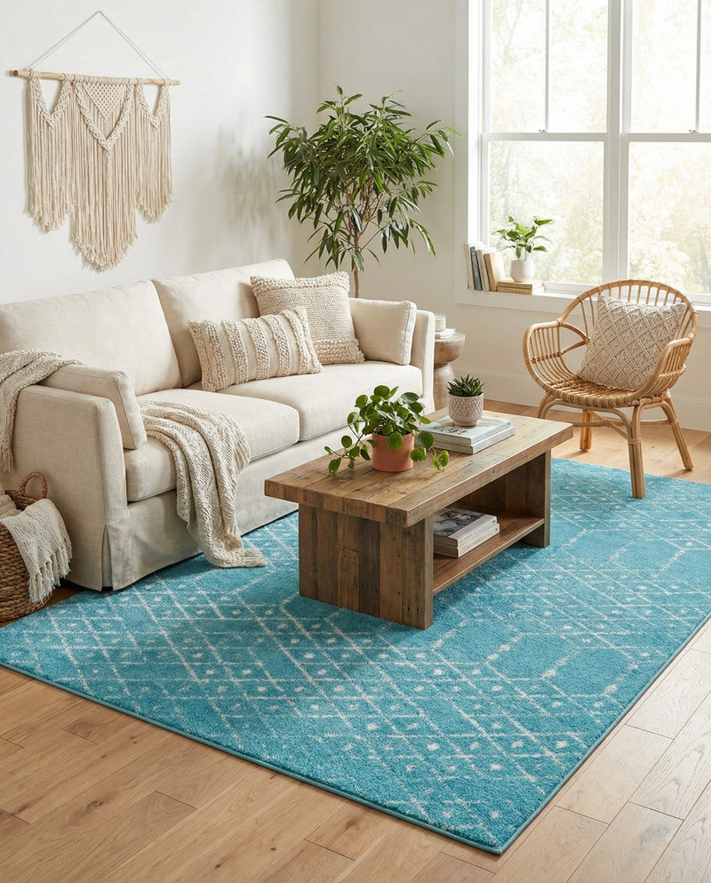 Marrakesh Lattice Collection Area Rug - Casablanca (Teal blue) Rectangle Teal blue  lifestyle 13