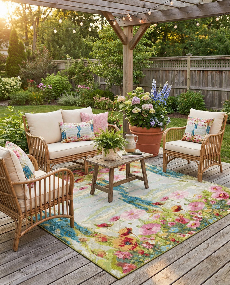 Seaside Blooms Collection Area Rug -  Amalfi Square Multi  lifestyle 60