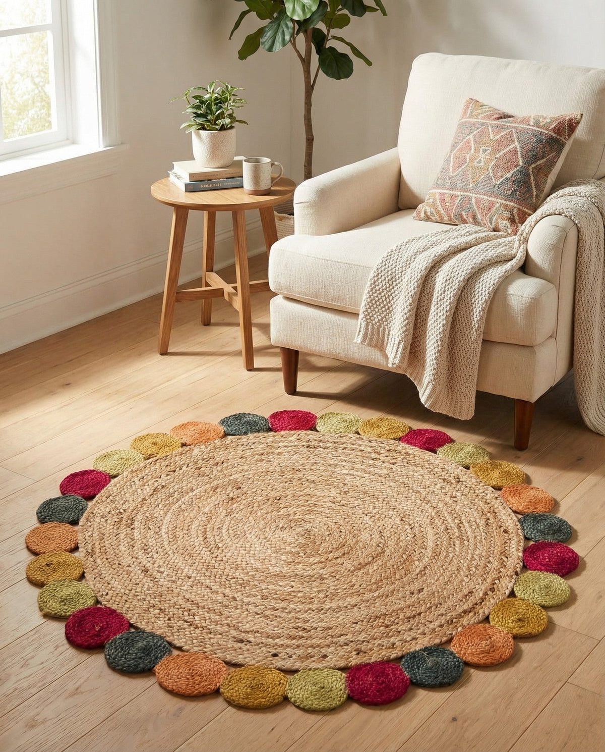 Woven Seaside Jute Collection Area Rug - Santorini Round Natural  lifestyle 6