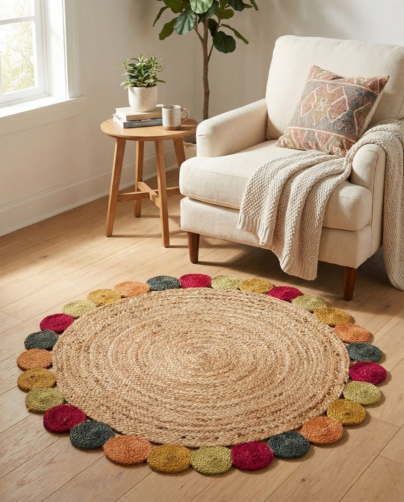 Woven Seaside Jute Collection Area Rug - Santorini Round Natural  lifestyle 6