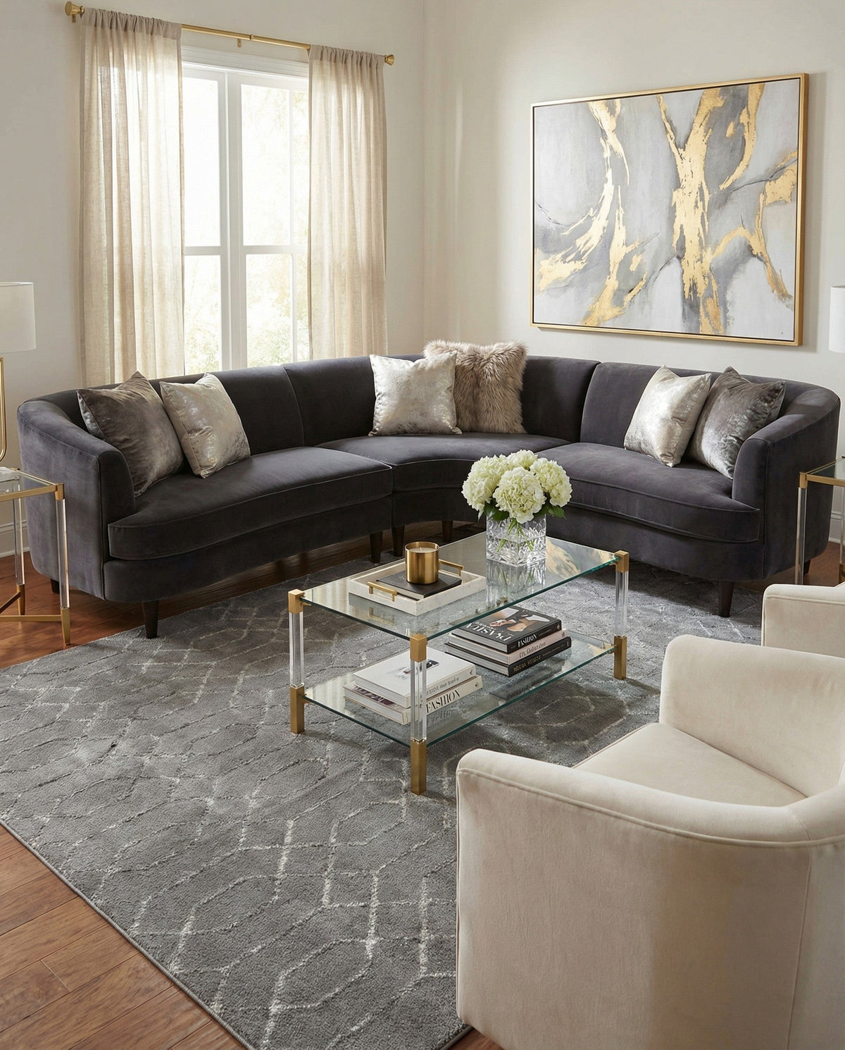 Hollywood Luxe Collection Area Rug - Sunset Rectangle Gray Silver  lifestyle 60