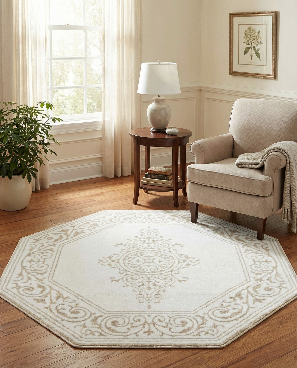 Sanctuary Retreat Collection Area Rug - Haven Octagon Snow White  lifestyle 140