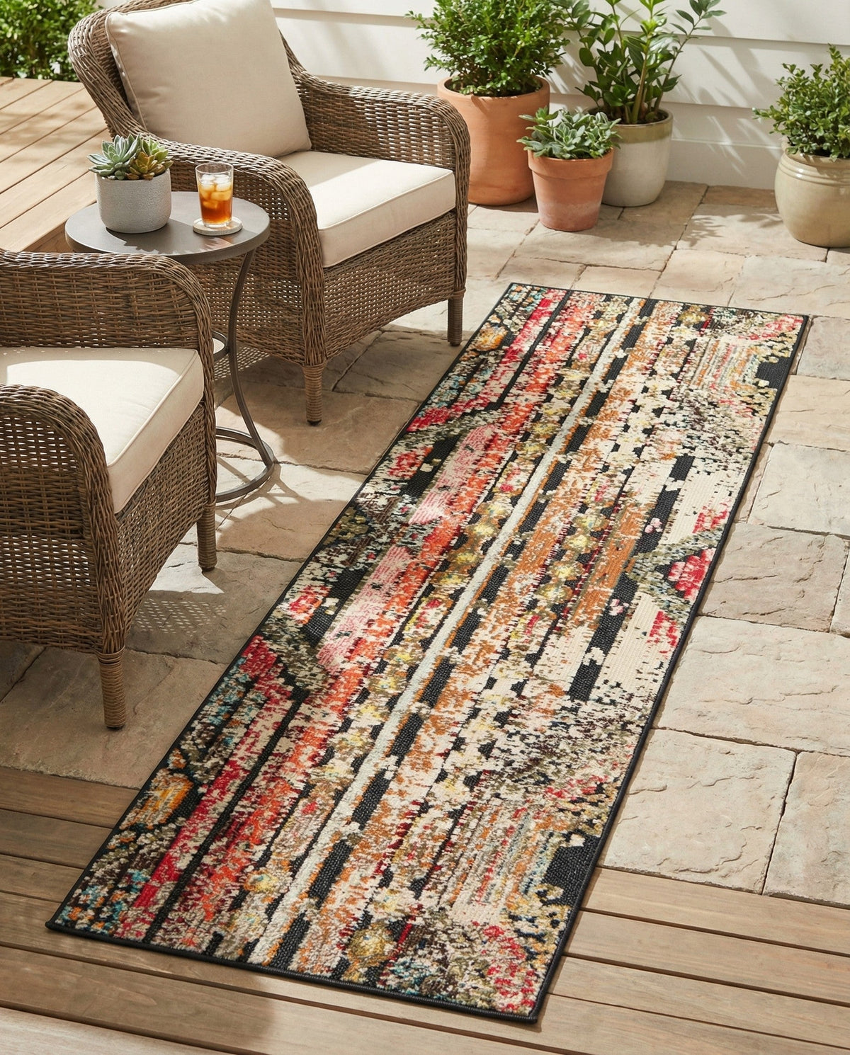 Outdoor Marrakesh Collection Area Rug -  Agadir Runner Multi Black  lifestyle 103