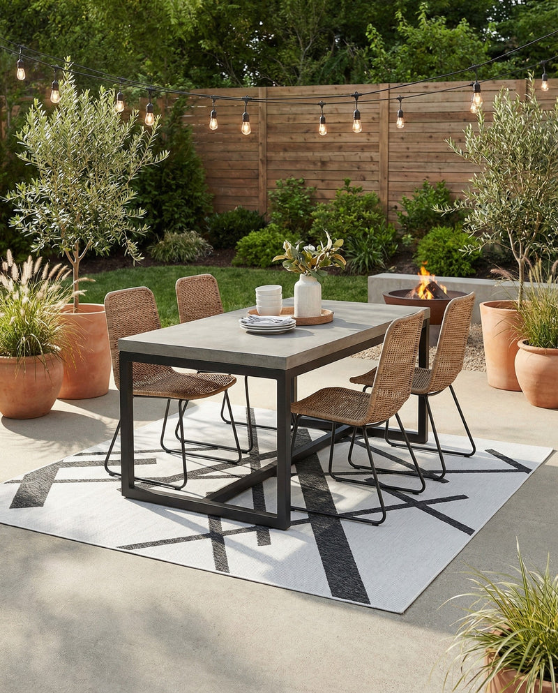 Urban Terrace Collection Area Rug -  Bowery Square Black and White  lifestyle 65