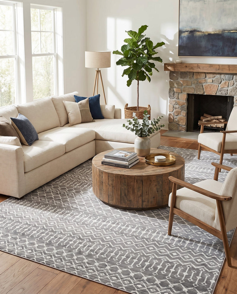 Marrakech Lattice Collection Area Rug - Medina (Gray) Rectangle Gray  lifestyle 22