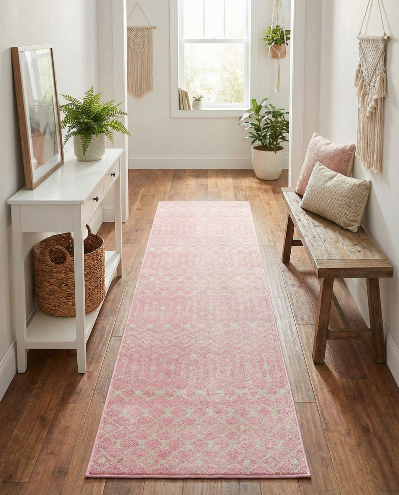 Mediterranean Lattice Collection Area Rug - Santorini (Pink) Runner Pink  lifestyle 57