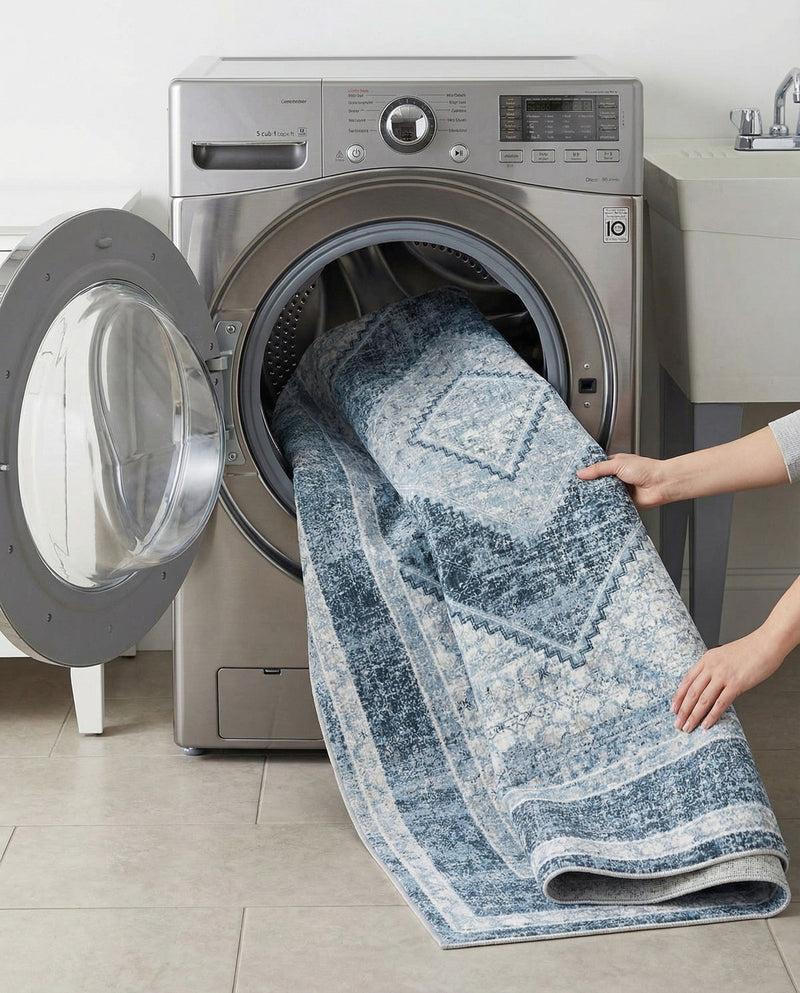 Aegean Elegance Washables Collection Area Rug -  Delos Rectangle Navy Blue  lifestyle 30