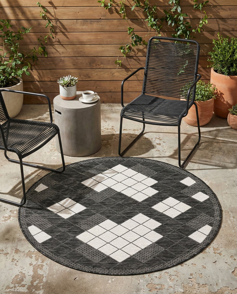 Urban Terrace Collection Area Rug -  Williamsburg Round Black and White  lifestyle 63