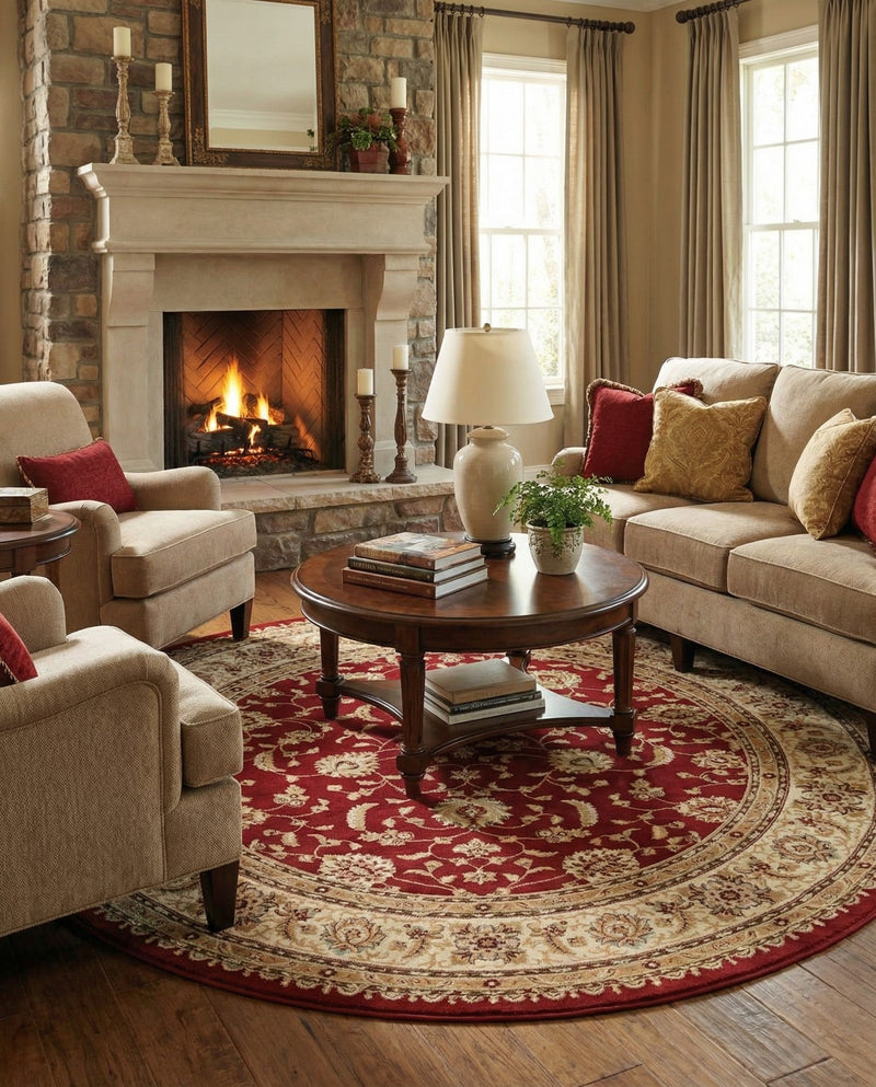 Jaipur Elegance Collection Area Rug -  Nahargarh (Red) Round Red  lifestyle 43